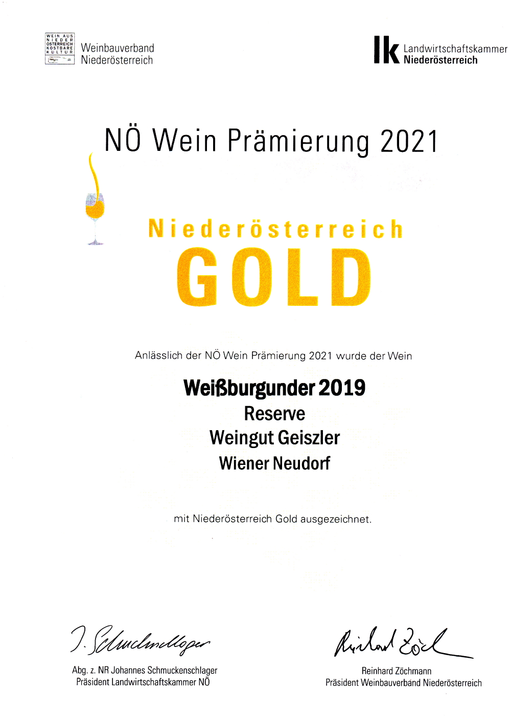 Niederösterreich Gold 2021 Weißburgunder Reserve